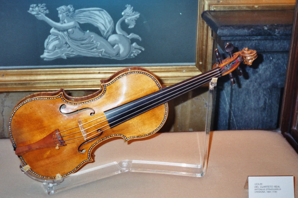 A decorated Stradivarius violin held in the Royal Palace, Madrid