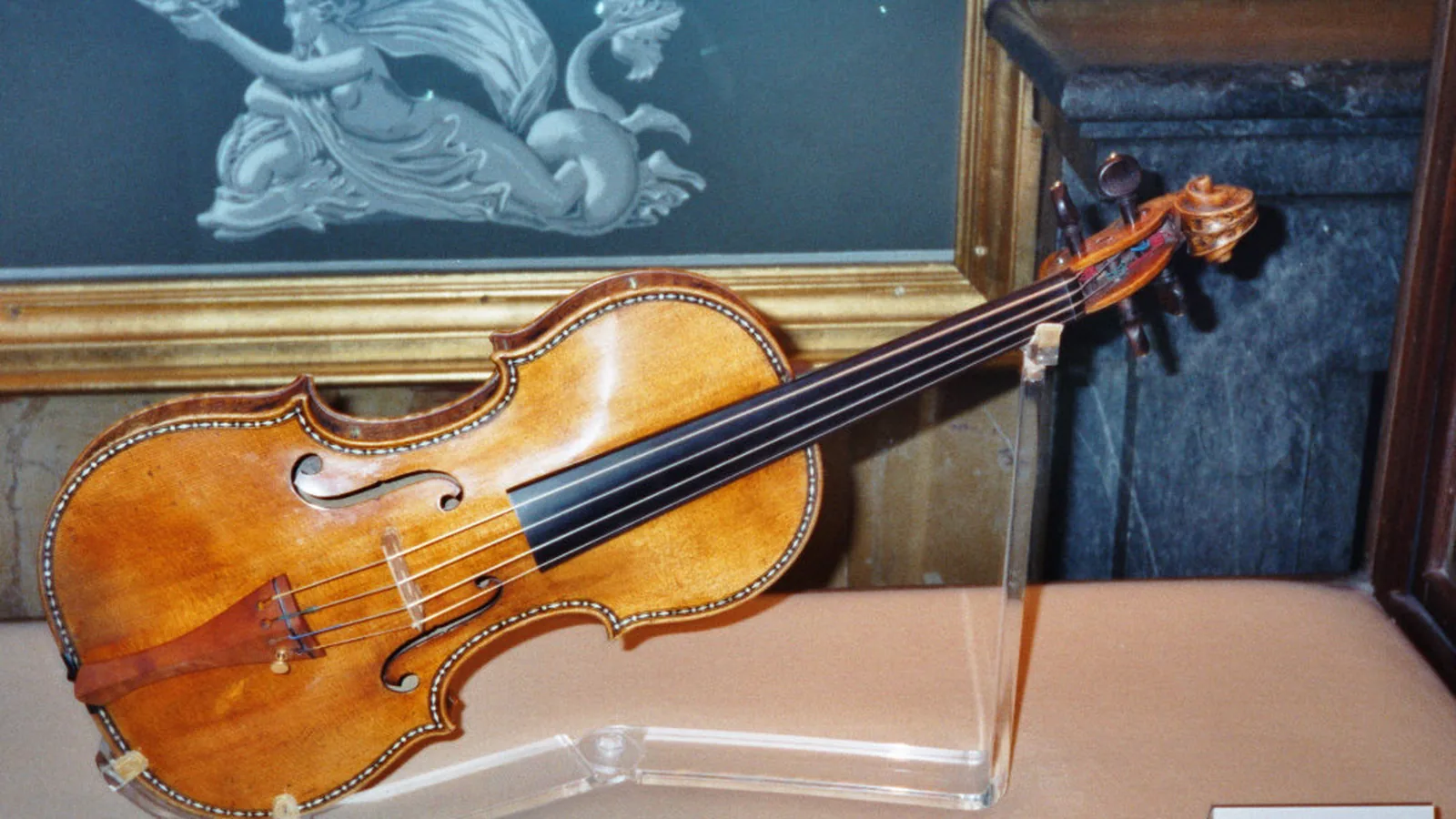 A Stradivarius violin photographed in close detail